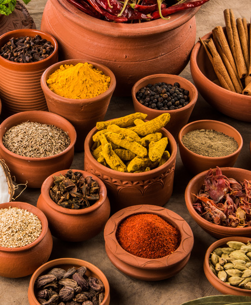 Various spices in pots
