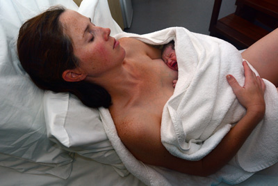 Woman and Baby on Belly after birth