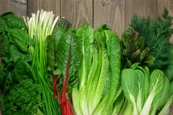 Various fresh green leafy vegetables