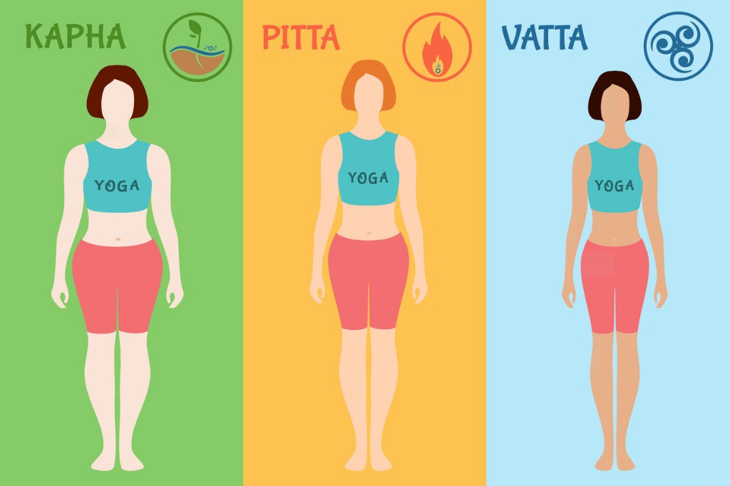 Ayurvedic body types. Doshas vata, pitta, kapha.