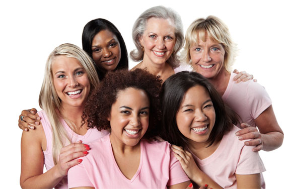 Diverse group of happy women in pink